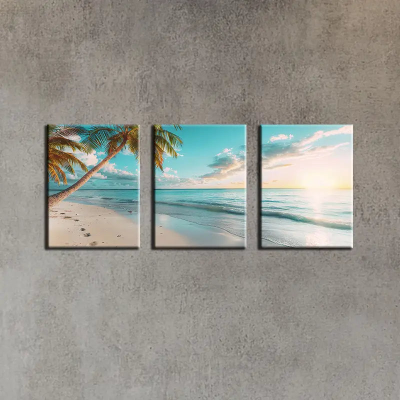 3pcs Clear Sky Beach Sunset Stunning Metal Print Ready to Hang Art