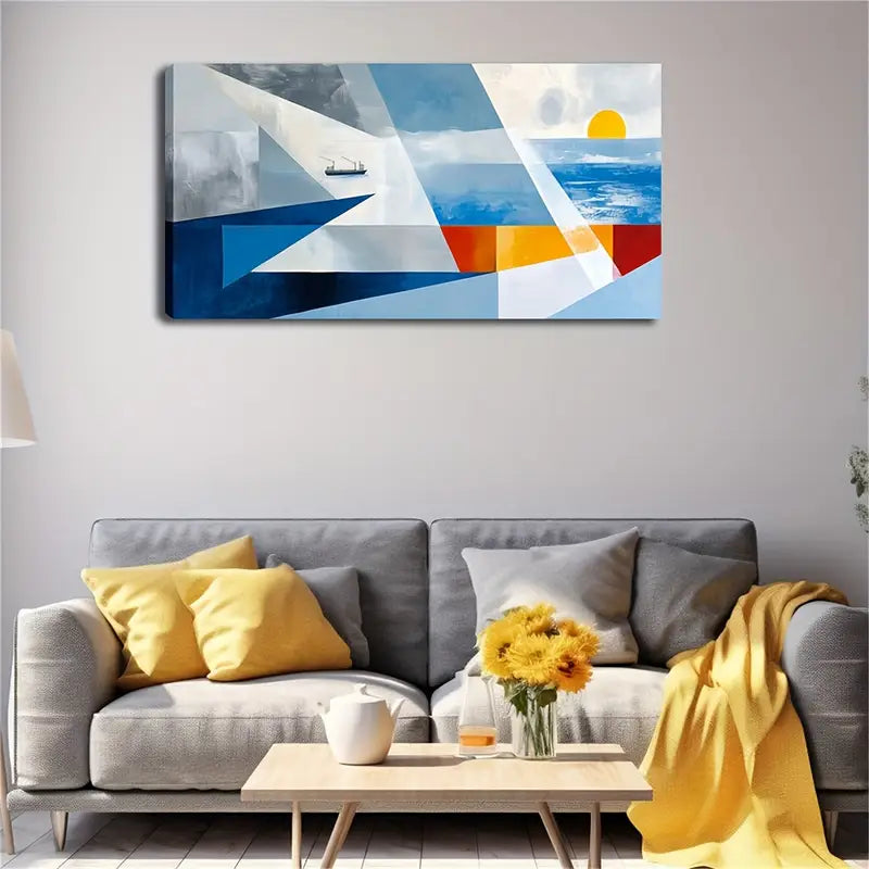 Modern Abstract Geometric Seascape Wall Art Canvas Office Home Room Framed 120x60cm