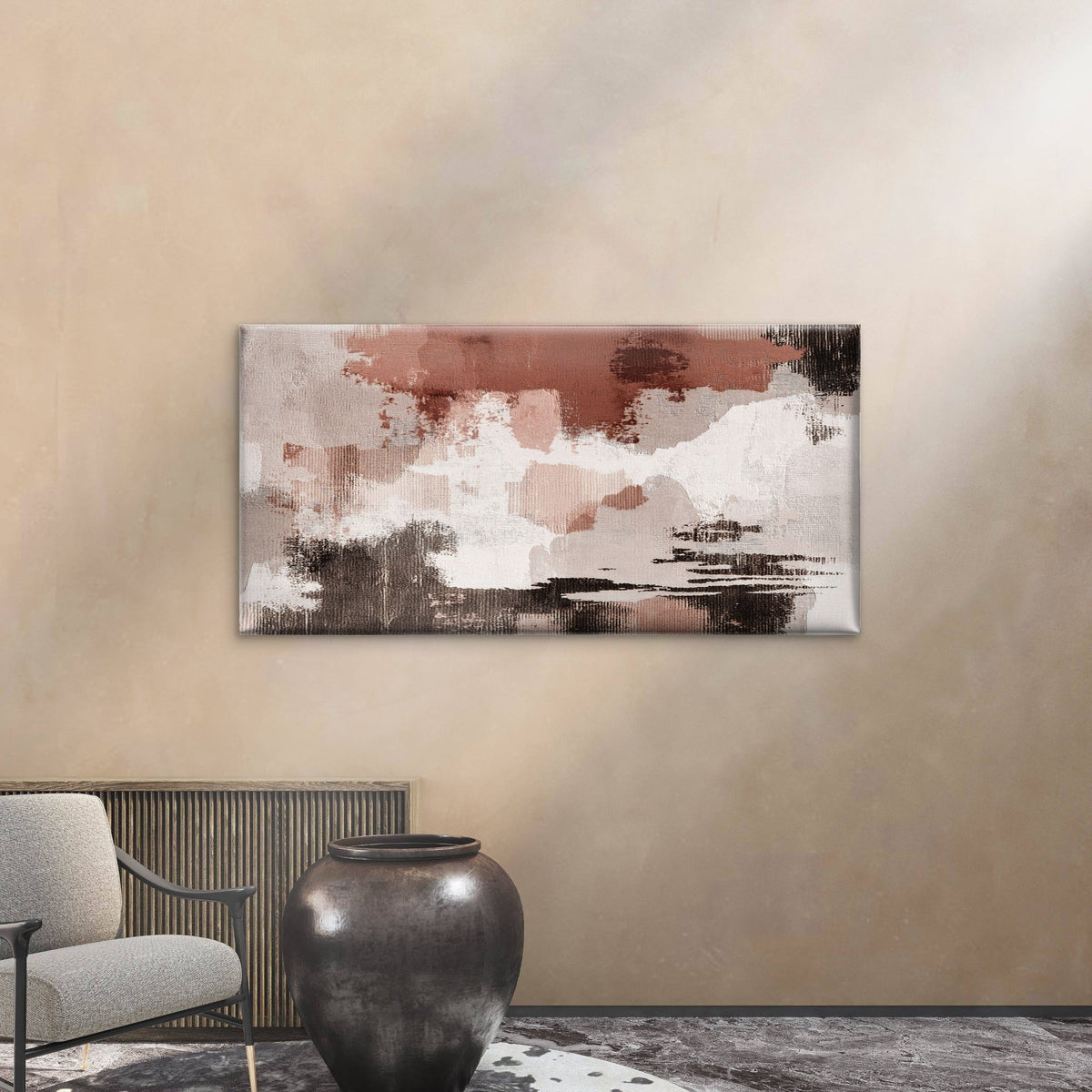 Abstract Terracotta Clay Wave Wall Art Canvas Office Home Room Framed 120x60cm