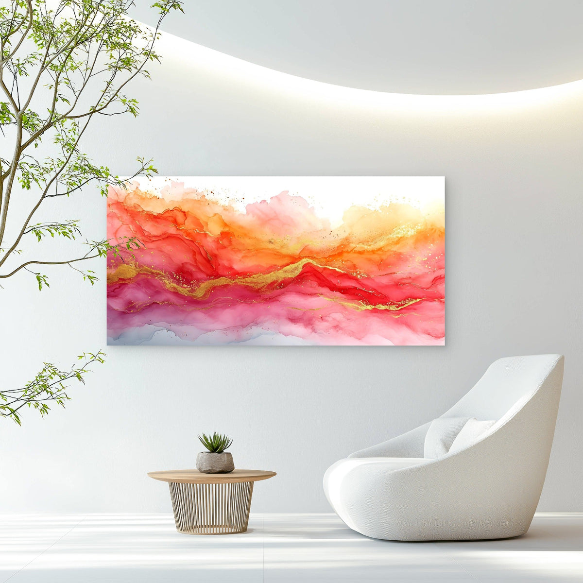 Golden Veins Crimson Sky Wall Art Canvas Office Home Room Framed 80x45cm