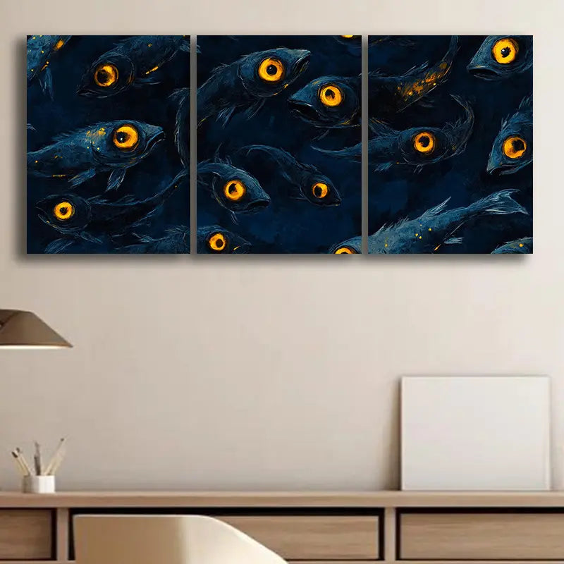 3pcs Bioluminescent Glowing Fish Ocean Metal Print Ready to Hang Art