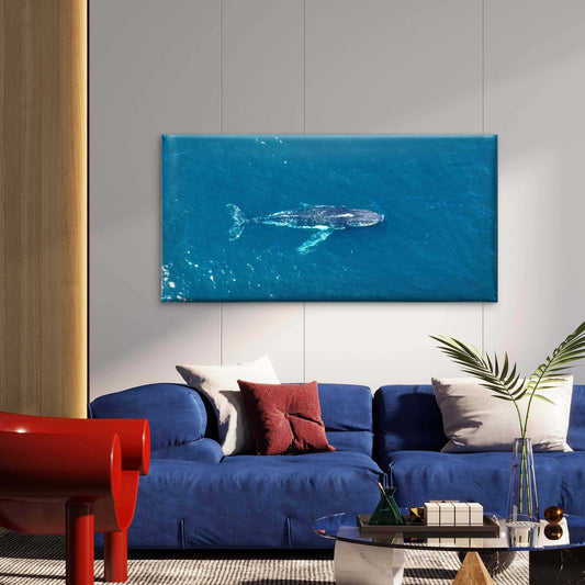 Blue Whale Sea Landscape Wall Art Canvas Office Home Room Framed 80x45cm