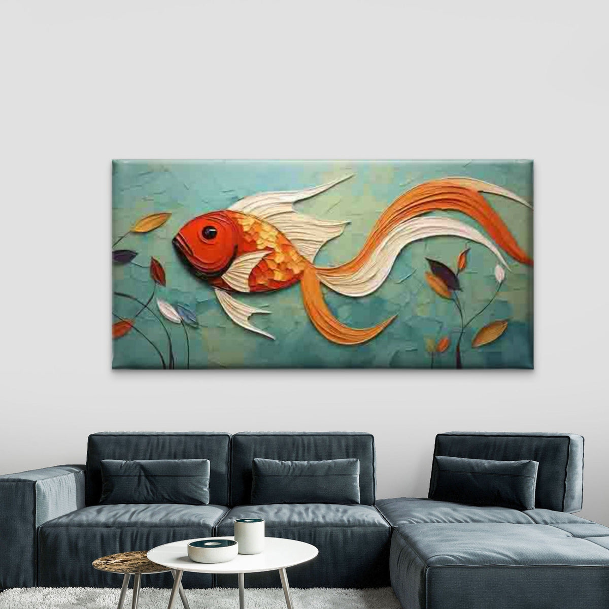 Abstract Goldfish Wall Art Canvas Office Home Room Framed 120x60cm
