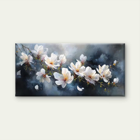 White Blossoms Wall Art - Soft Tones Floral Wall Art Canvas Office Home Room Framed 80x45cm