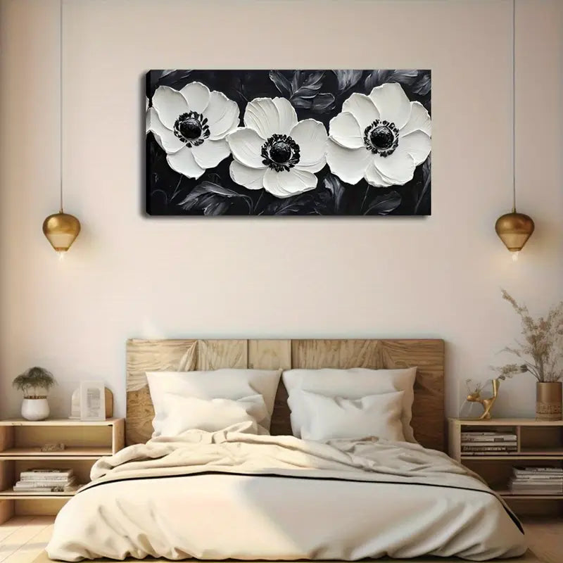 Elegant Black and White Wall Art Canvas Office Home Room Framed 120x60cm