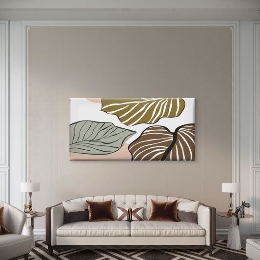 Abstract Boho Sage Green Palm Leaf Wall Art Canvas Office Home Framed 80x45cm