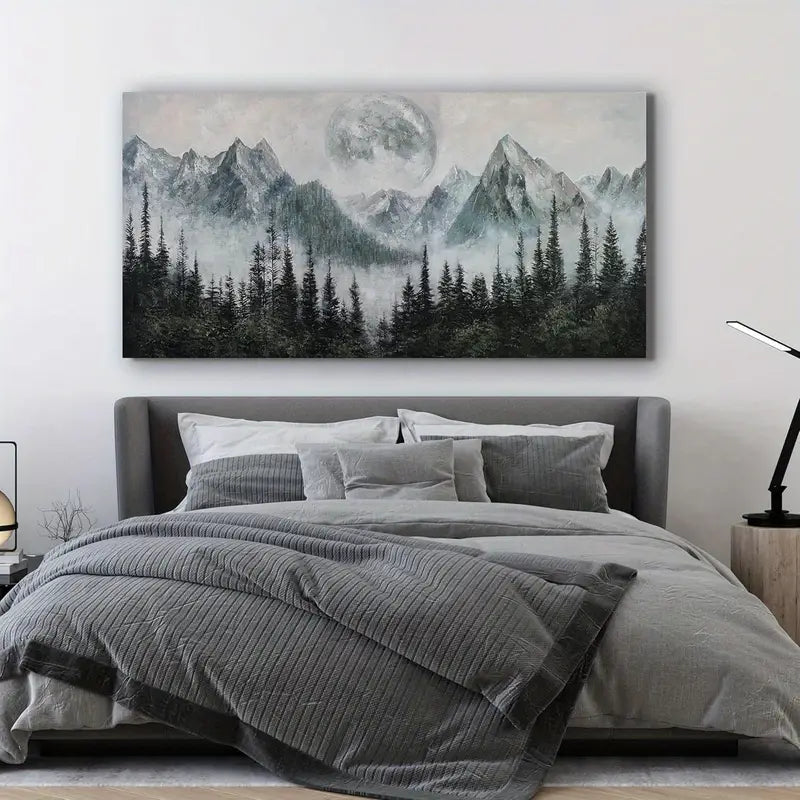Black and White Foggy Forest Mountain Wall Art canvas office home room framed 120x60cm