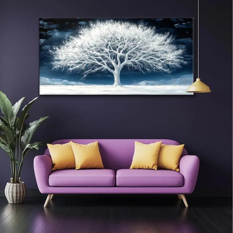 Navy Blue & Snow White Winter Scene Wall Art canvas office home room framed 120x60cm