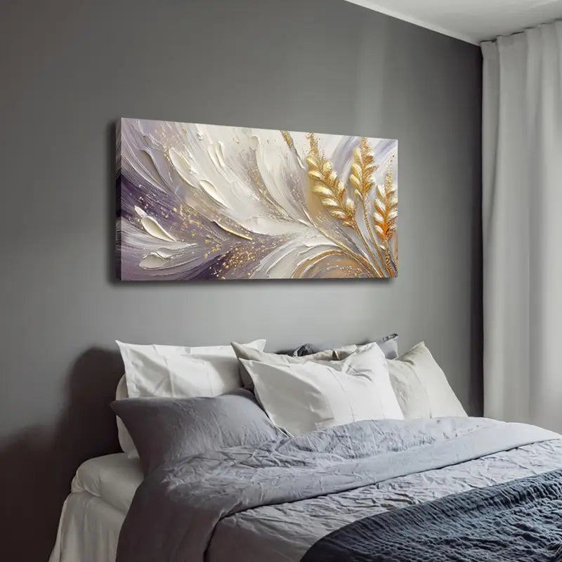 Leaf Purple White Fluid Wall Art Canvas Office Home Room Framed 120x60cm
