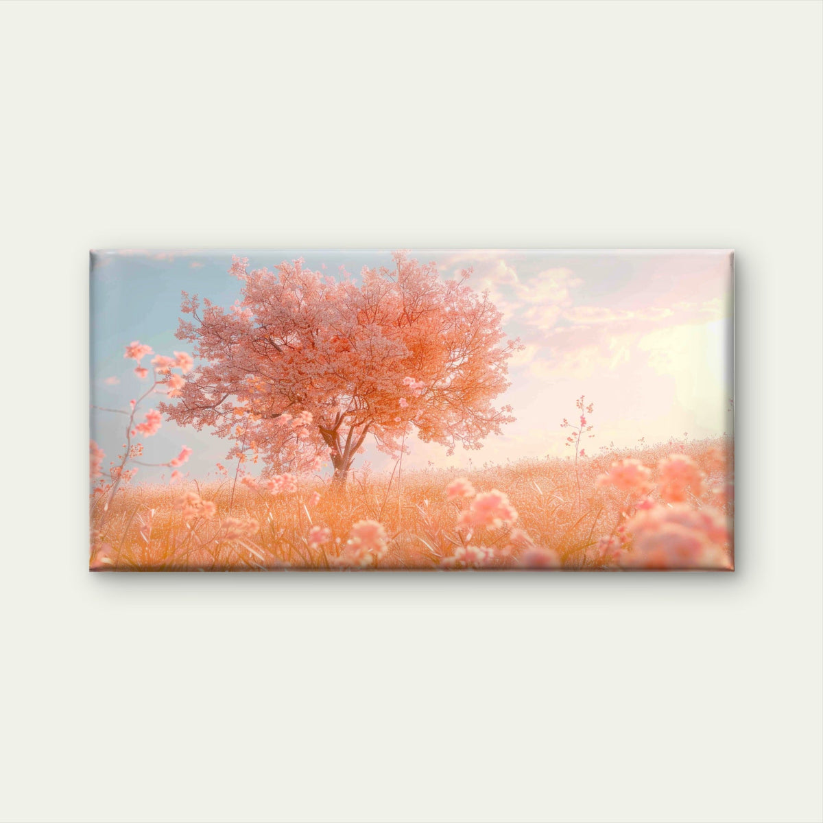 Lone Cherry Blossom Tree Wall Art Canvas Office Home Room Framed 80x45cm