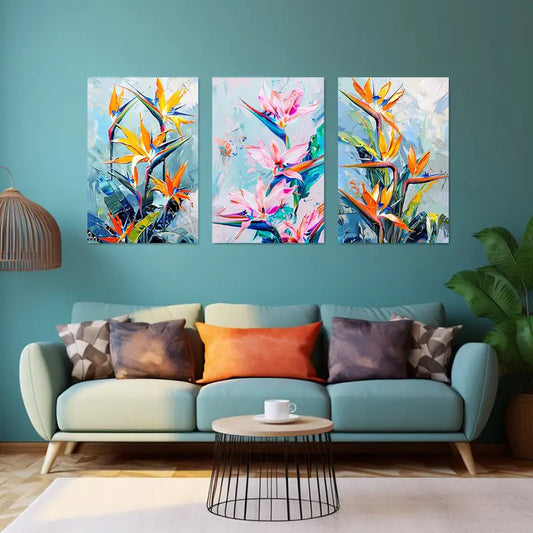3pcs Watercolor Strelitzia Flower Classic Design Metal Print Ready to Hang Art
