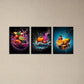 3pcs Vibrant Abstract Fruit Water Splash Metal Print Ready to Hang Art