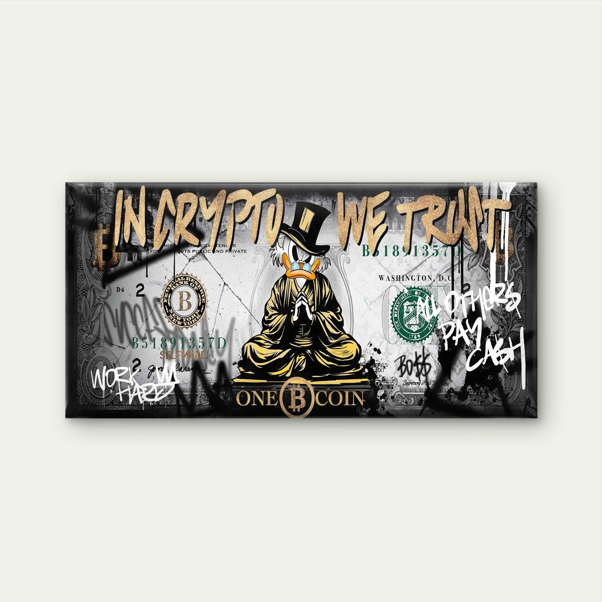 Mascot Wealth Currency Money Print Wall Art Canvas Office Home Framed 80x45cm