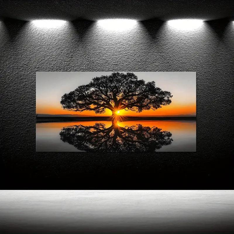 Black and White Oak Tree Sunset Wall Art canvas office home room framed 120x60cm
