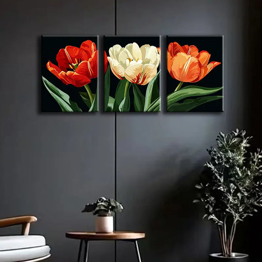 3pcs Three Tulips Metal Print Ready to Hang Art