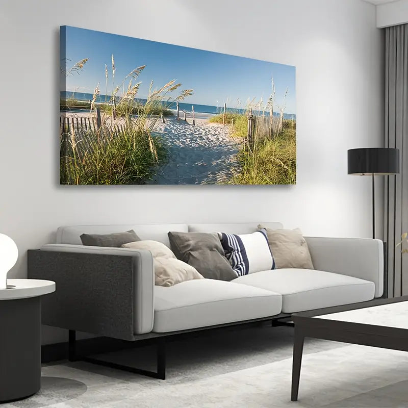 Coastal Reeds Nature Seascape Wall Art canvas office home room framed 120x60cm