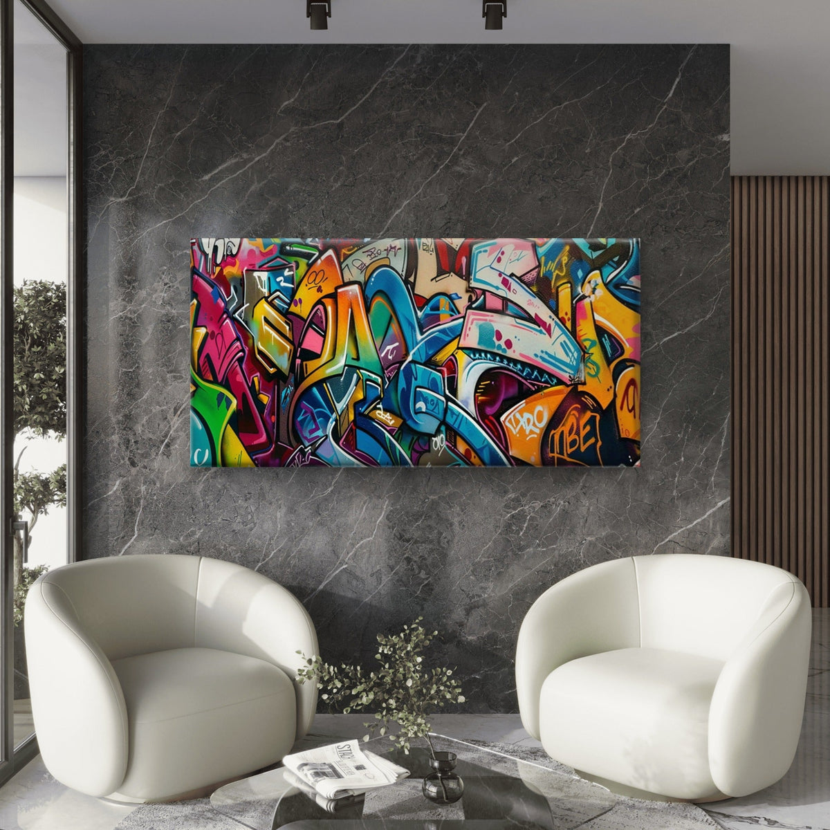 Abstract Colorful Graffiti Wall Art Canvas Office Home Room Framed 80x45cm