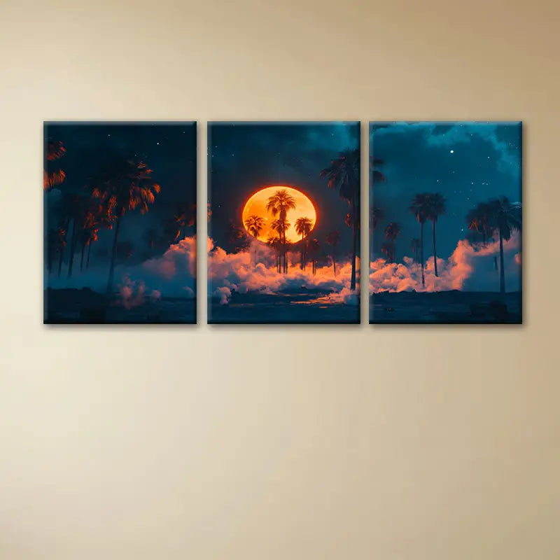 3pcs Mysterious Beach Coconut Trees Metal Print Ready to Hang Art