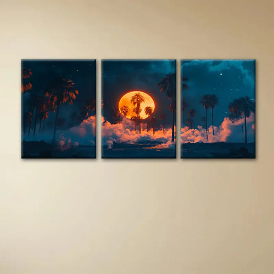 3pcs Mysterious Beach Coconut Trees Metal Print Ready to Hang Art