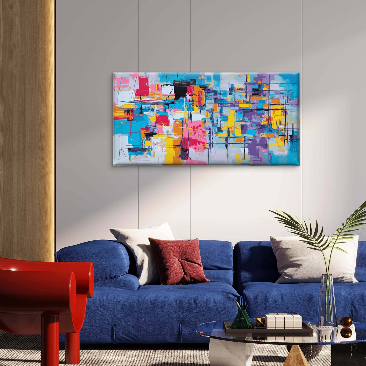 Modern Colorful Block Geometric Wall Art Canvas Office Home Room Framed 120x60cm