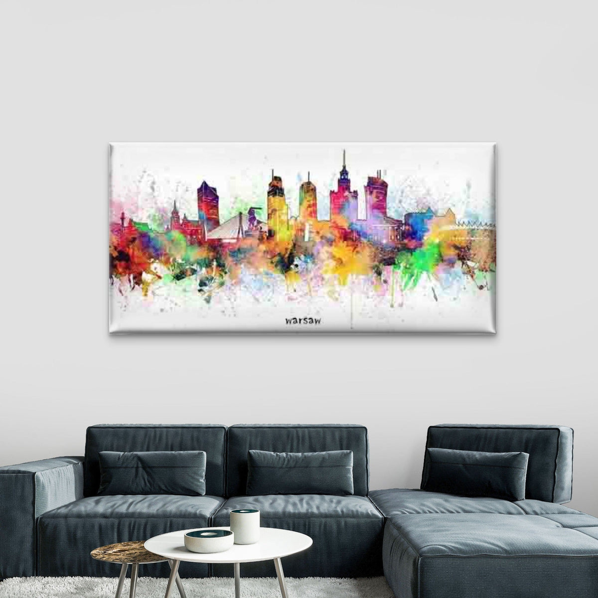 Watercolor Warsaw City Skyline Wall Art Canvas Office Home Room Framed 120x60cm