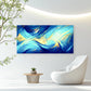 Blue Gold Flowing Waves Wall Art Canvas Office Home Room Framed 80x45cm