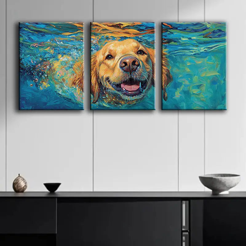 3pcs Swimming Puppy Metal Print Ready to Hang Art