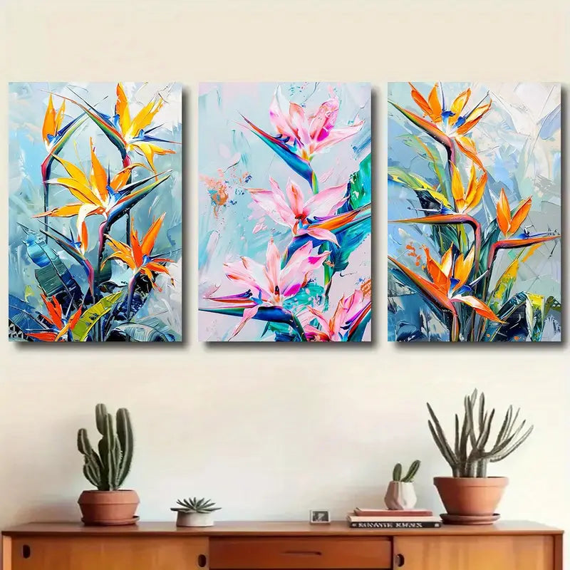 3pcs Watercolor Strelitzia Flower Classic Design Metal Print Ready to Hang Art