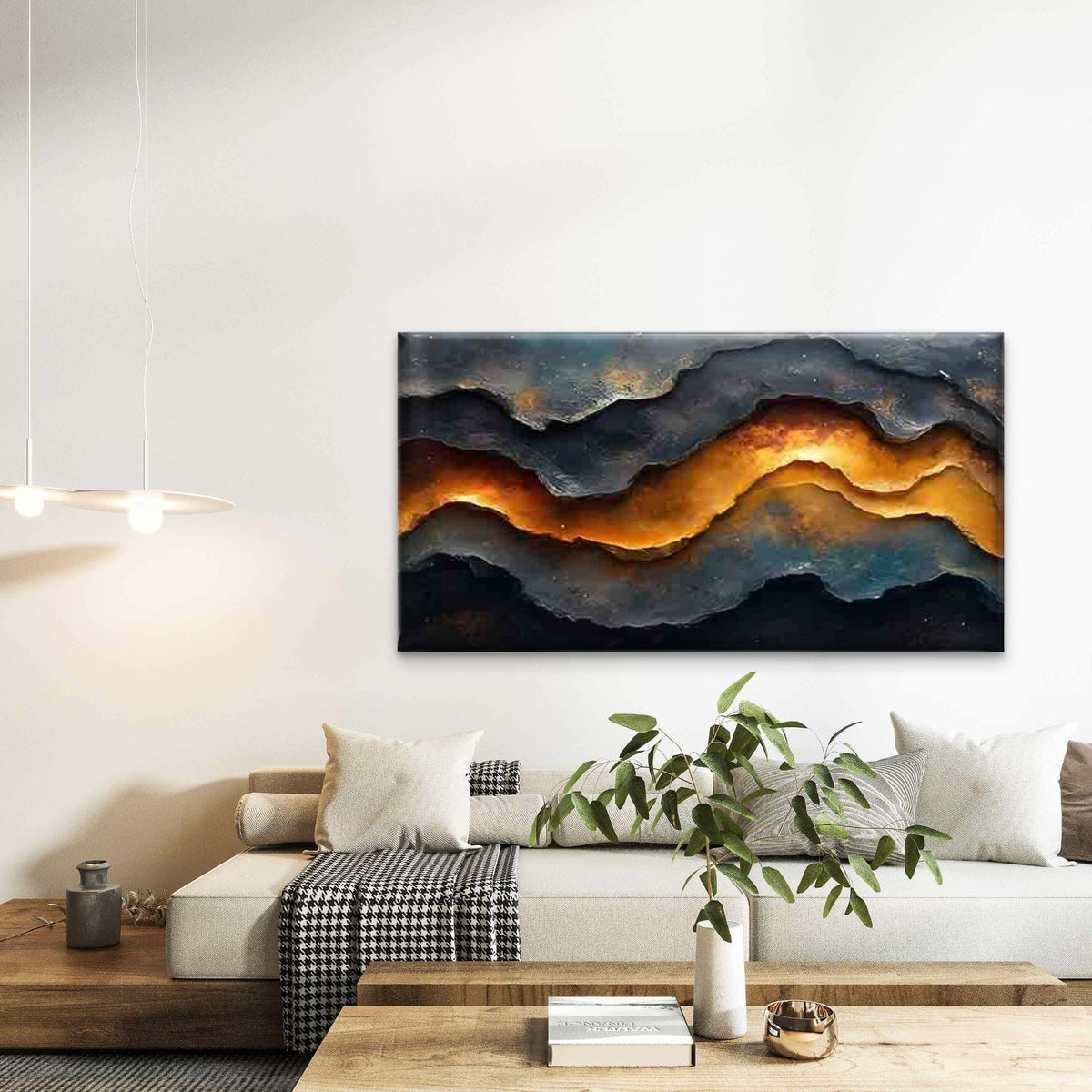 Abstract Wave Pattern Artwork Wall Art Canvas Office Home Room Framed 80x45cm