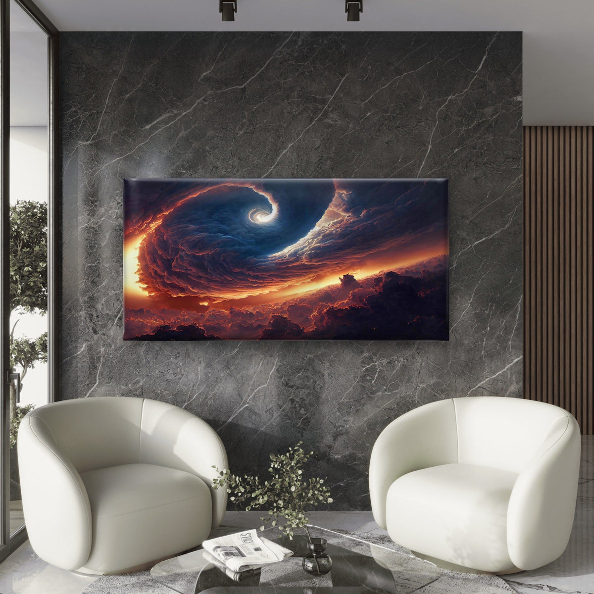 Fiery Vortex Of The Red Storm Wall Art Canvas Office Home Room Framed 80x45cm