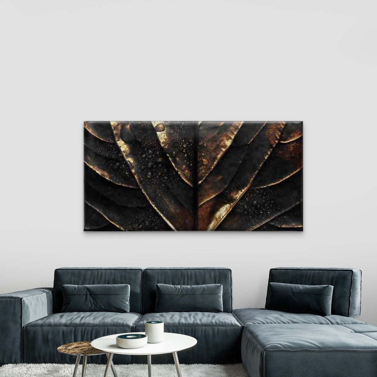 Dark Golden Marble-like Leaf Wall Art Canvas Office Home Room Framed 120x60cm