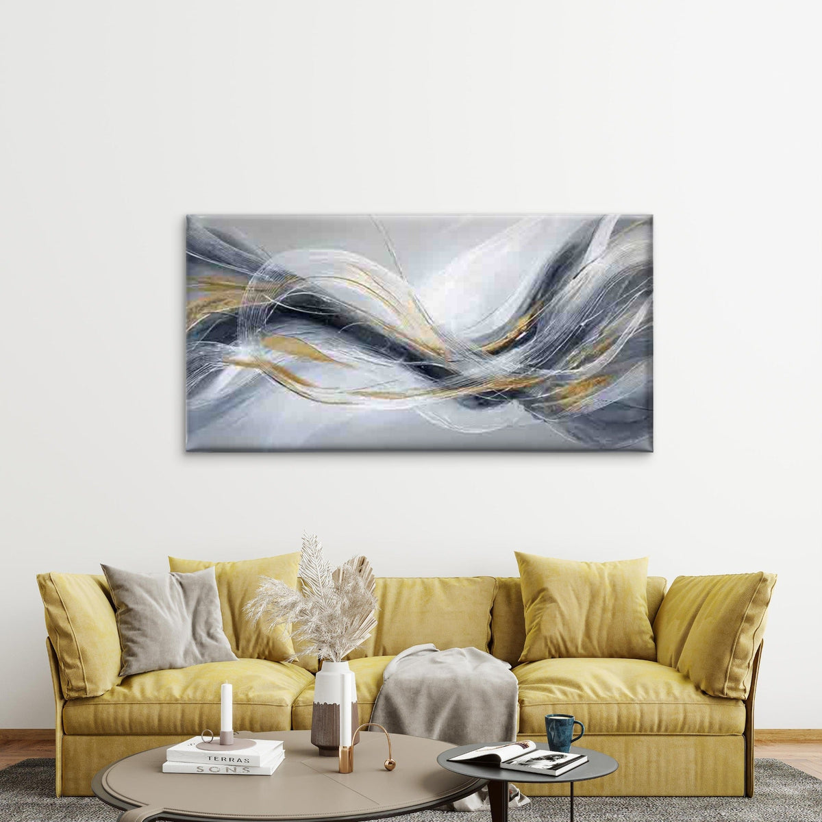 Abstract with Flowing Lines Wall Art Canvas Office Home Room Framed 120x60cm