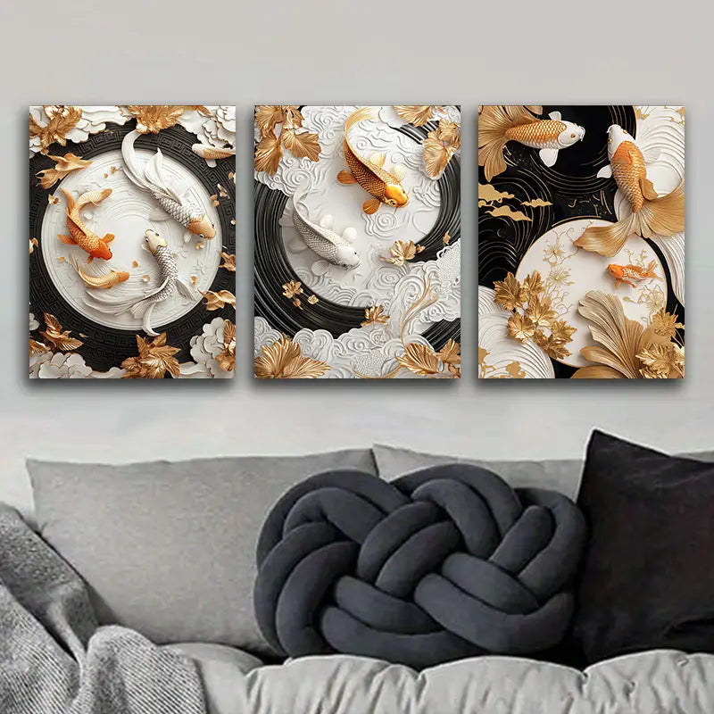 3pcs Goldfish in a Vortex Metal Print Ready to Hang Art