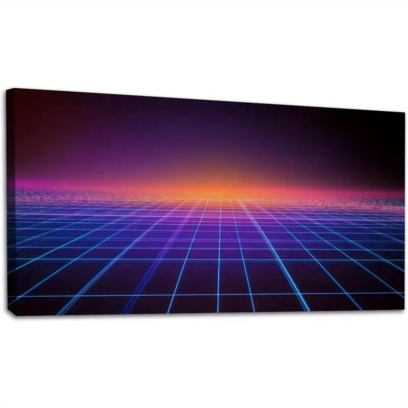 Retro Surface Blue Lines Purple & Orange Wall Art canvas office home room framed 120x60cm