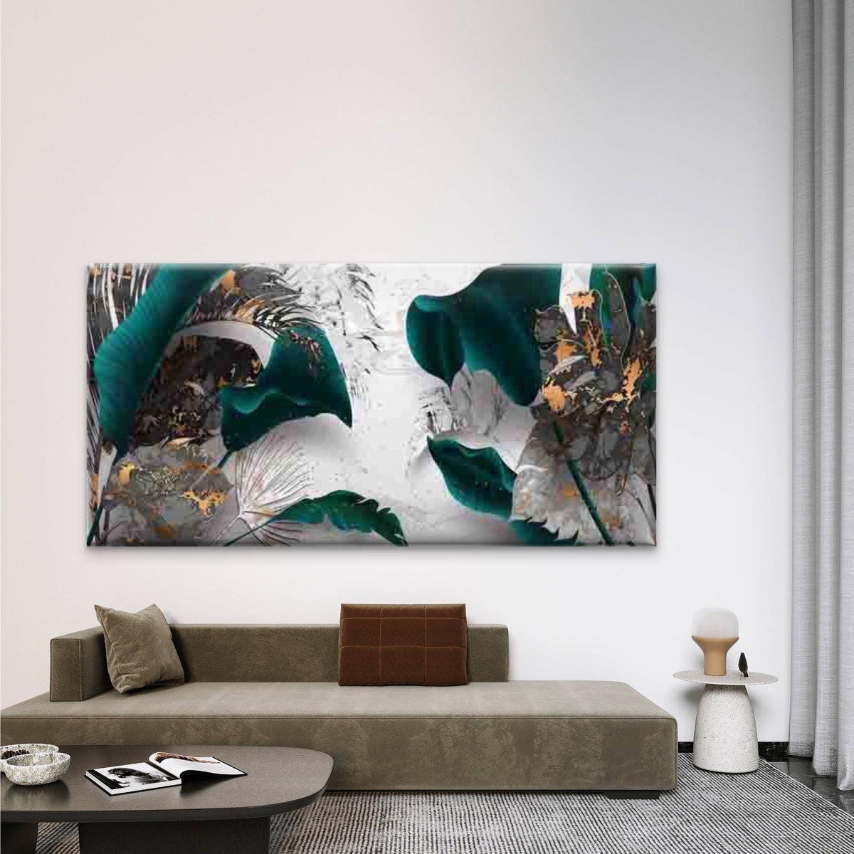 Abstract Tropical Leaves Wall Art Canvas Office Home Room Framed 80x45cm