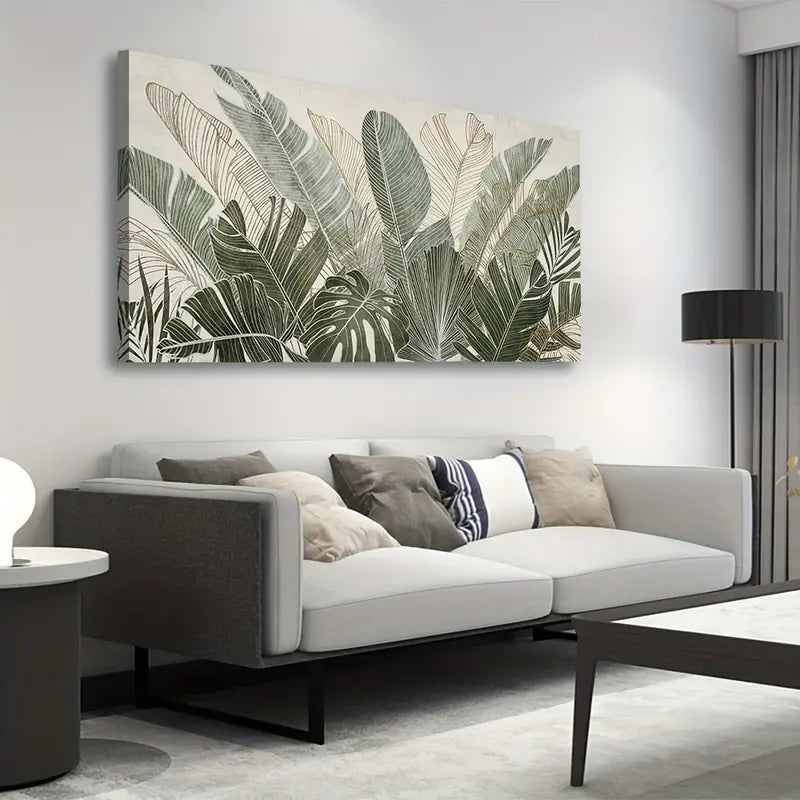 Green Leaf Tropical Plants Leaves Nature Botanical Wall Art canvas office home room framed 120x60cm