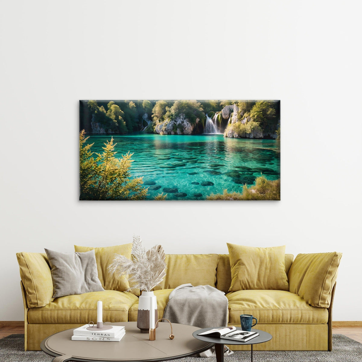 Turquoise Water Plitvice Lakes Wall Art Canvas Office Home Room Framed 120x60cm