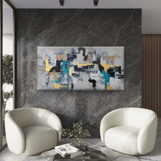Teal Gold Palette Abstract Wall Art Canvas Office Home Room Framed 80x45cm