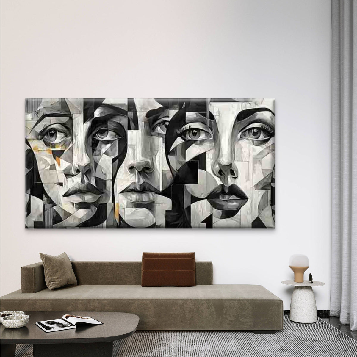 Black White Abstract Face Wall Art Canvas Office Home Room Framed 120x60cm