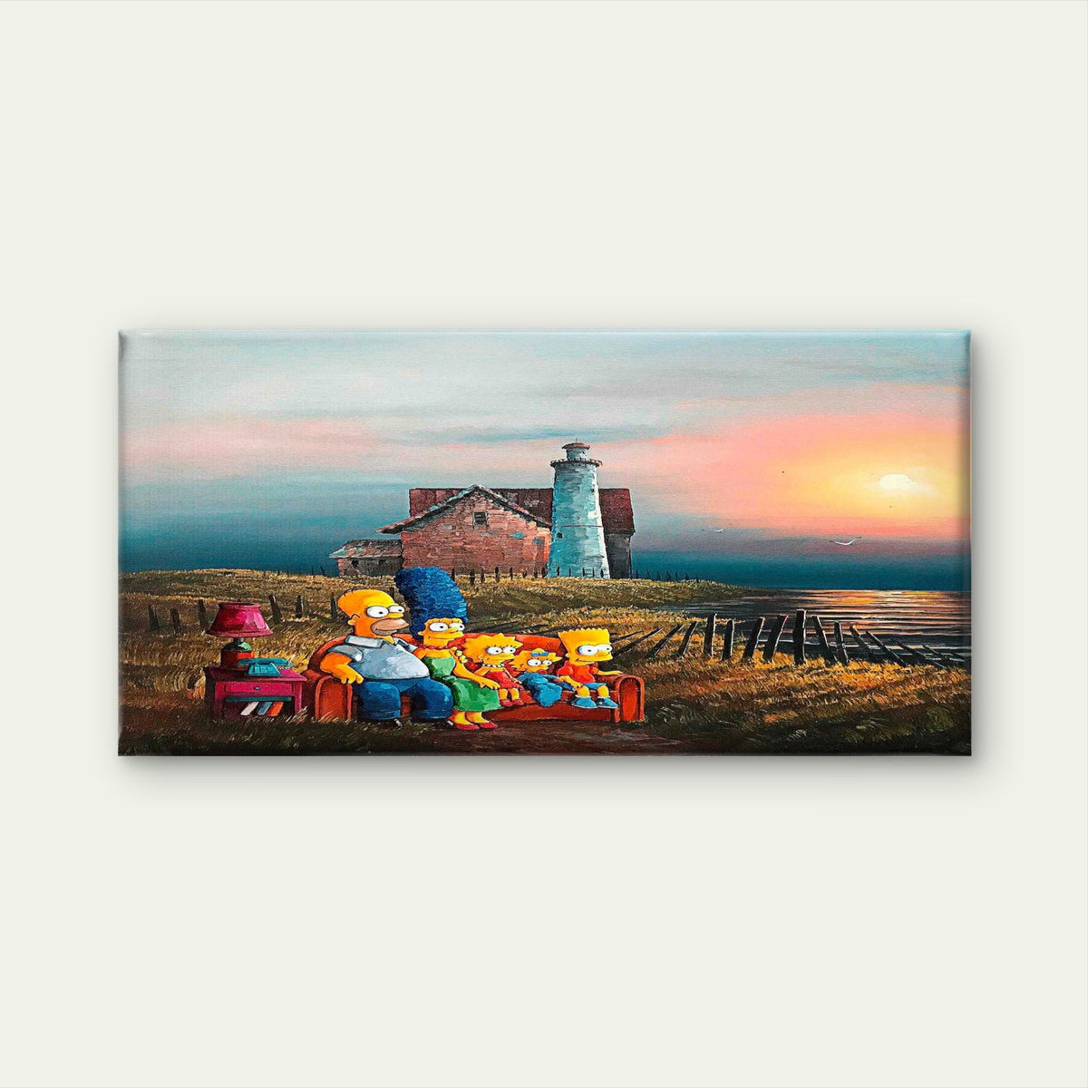 Whimsical Coast Lighthouse Wall Art Canvas Office Home Room Framed 80x45cm
