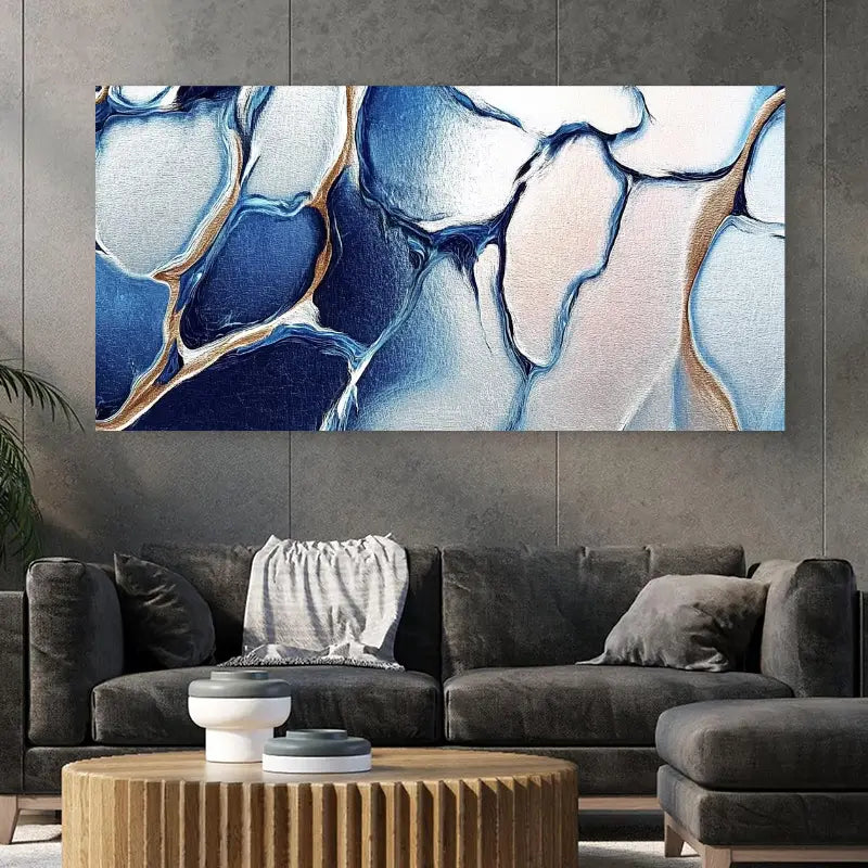Abstract Blue Golden Marble Texture Wall Art wall canvas office home room framed 120x60cm