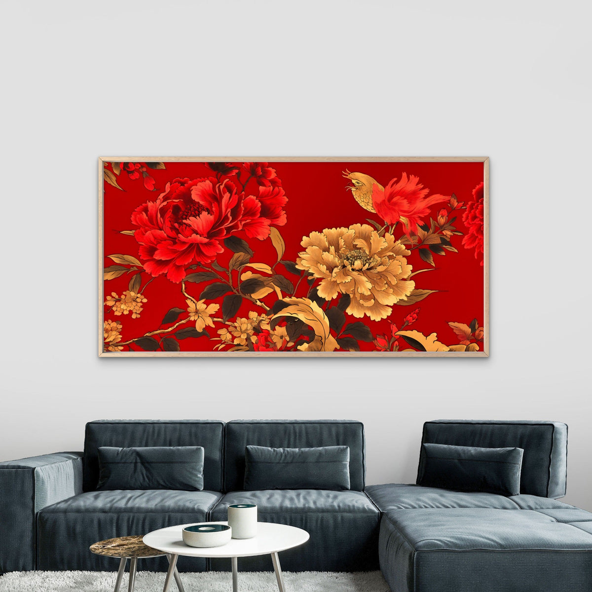 Luxurious Red Peony Art Wall Art Canvas Office Home Room Framed 120x60cm