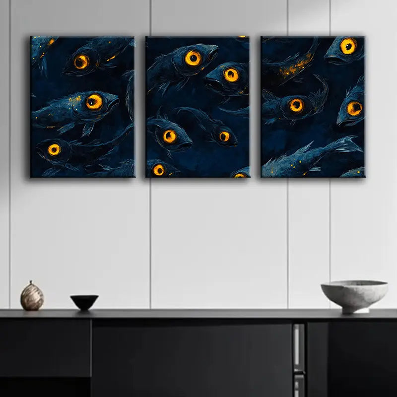 3pcs Bioluminescent Glowing Fish Ocean Metal Print Ready to Hang Art