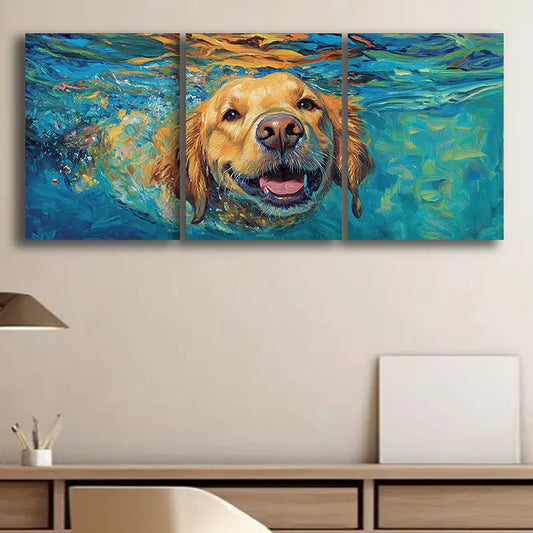 3pcs Swimming Puppy Metal Print Ready to Hang Art