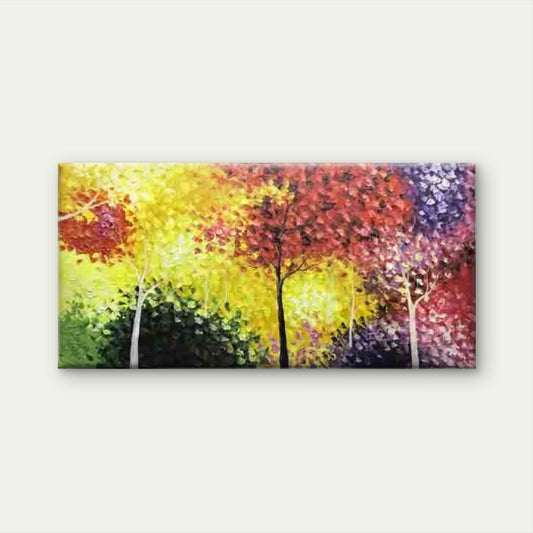 Autumn Trees Abstract Fall Wall Art Canvas Office Home Room Framed 80x45cm