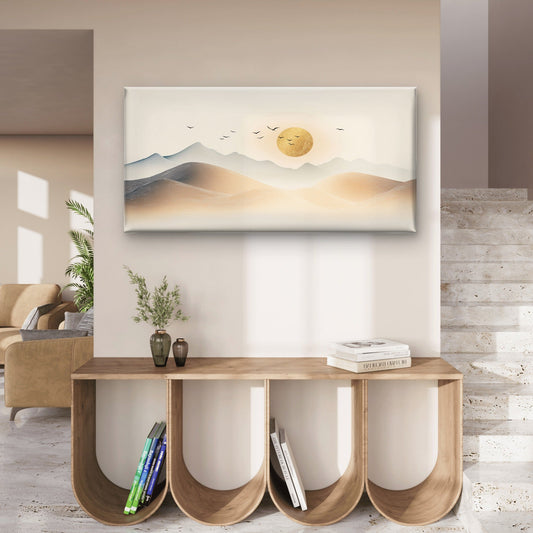 Abstract Zen Sun Line Wave Hills Wall Art Canvas Office Home Framed 80x45cm