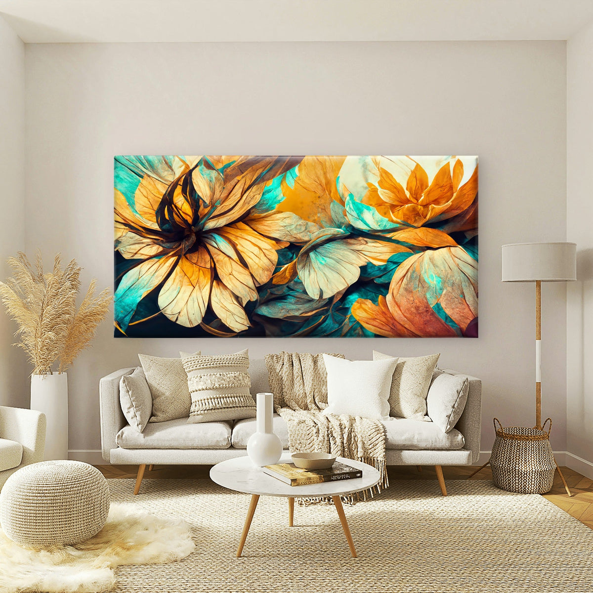 Abstract Flowers Floating Frame Wall Art Canvas Office Home Room Framed 120x60cm