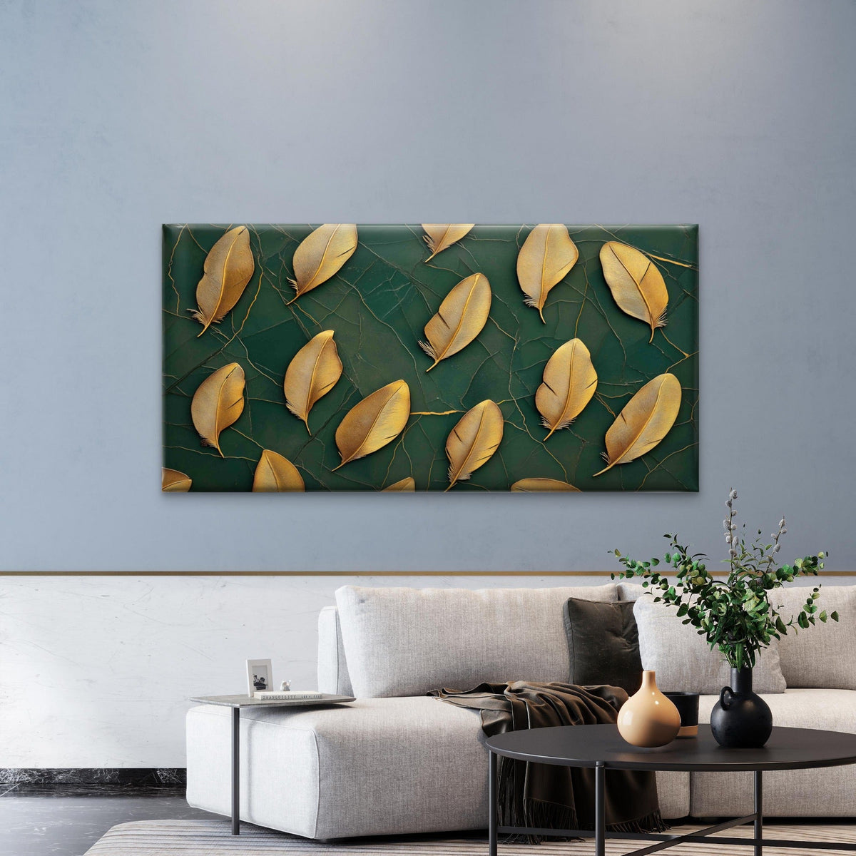 Golden Feathers Arranged Wall Art Canvas Office Home Room Framed 120x60cm