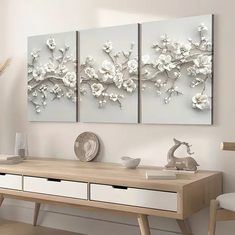 3pcs Modern Abstract Flower Art Wall Art Set Canvas Framed 40x60cm - High Quality Print 100% Australian Made Wall Canvas Ready to Hang