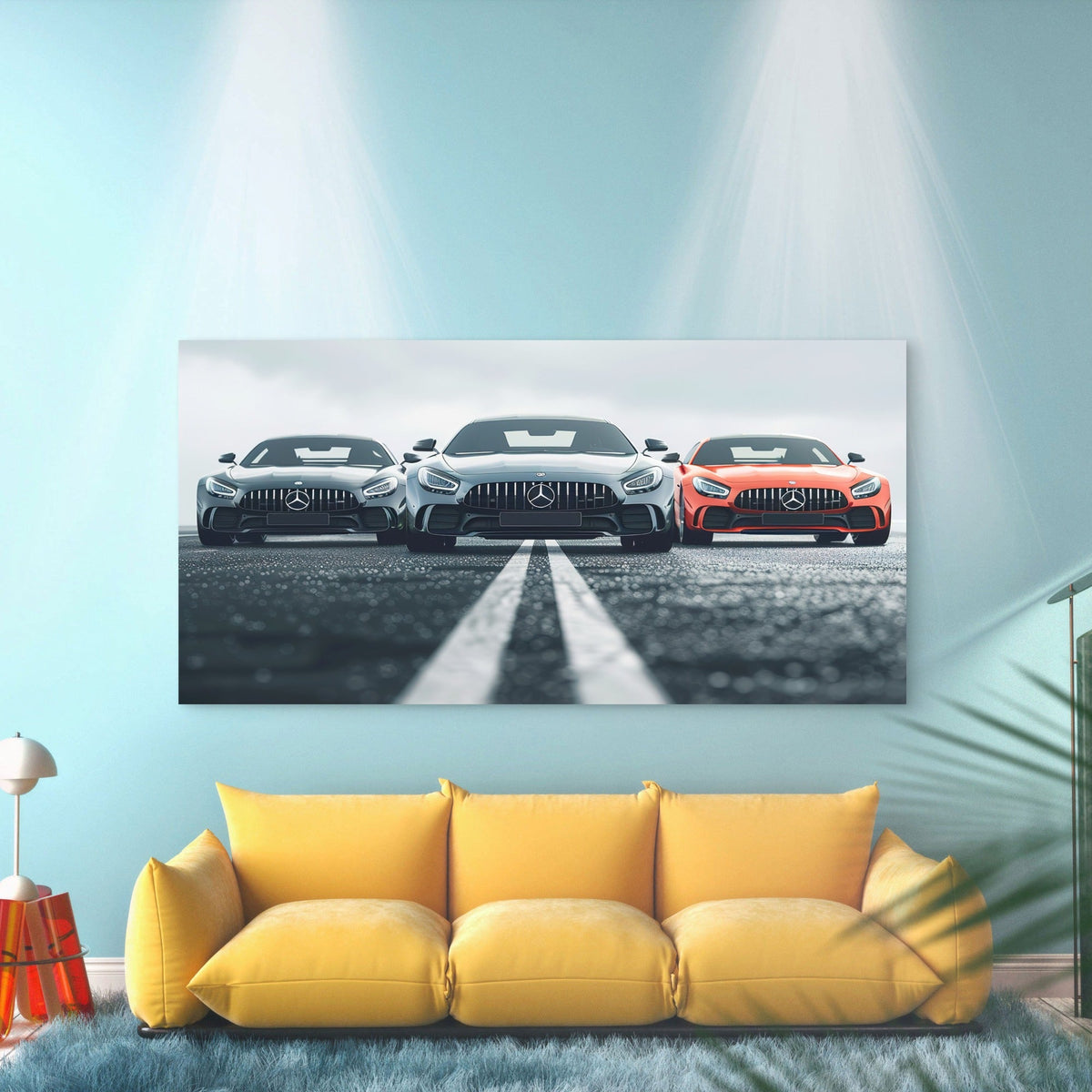 Three Powerful Mercedes AMG Car Wall Art Canvas Office Home Room Framed 120x60cm